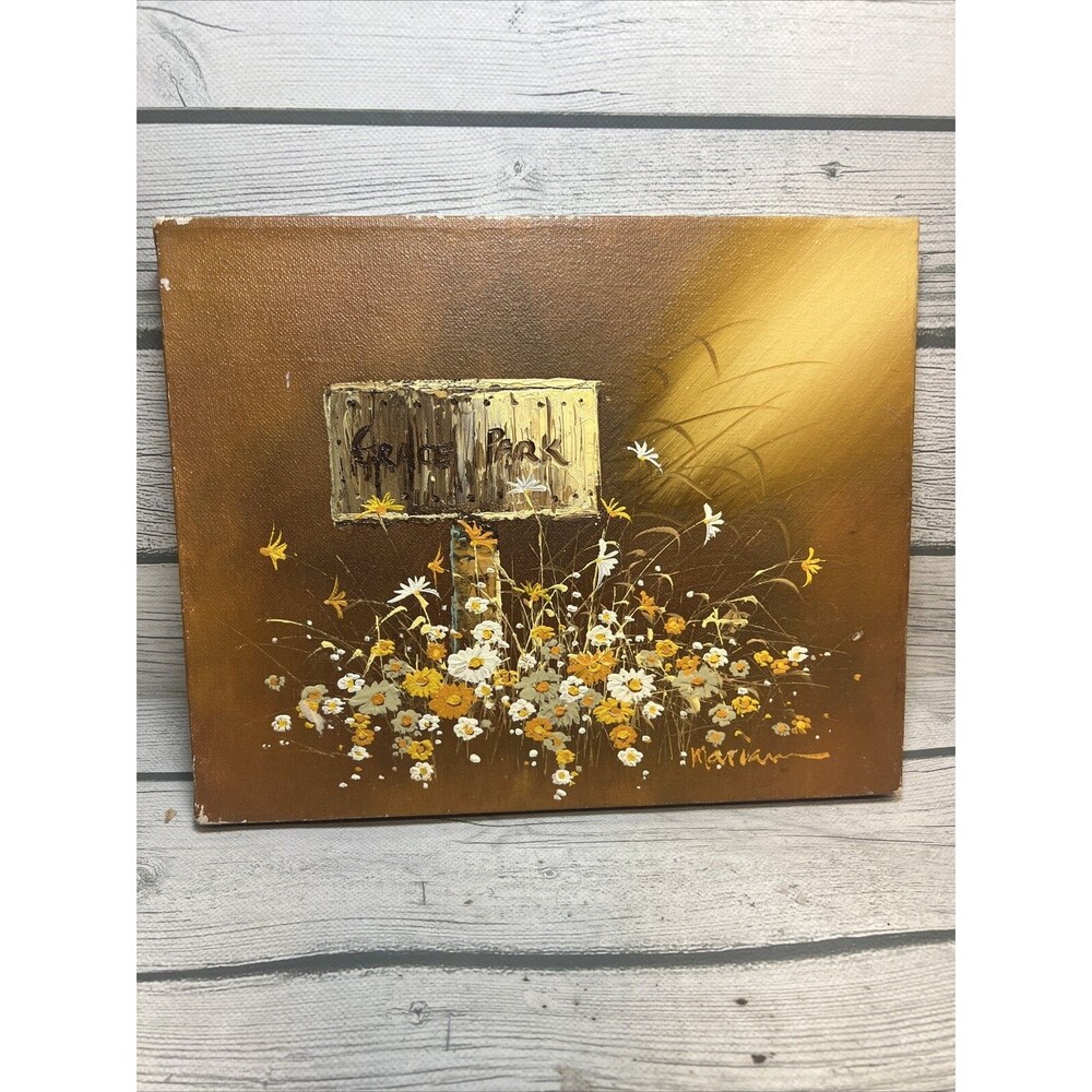 Vintage Mailbox Floral Original Oil Painting MCM "Grace Park” Signed